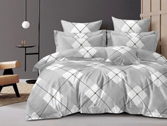 1 Bedsheet For Double Bed With 2 Pillow Covers - 90 X 100 Inches, Grey & White | Premium Cotton Material Double Bedsheet Queen Size | Skin Friendly & Long Lasting
