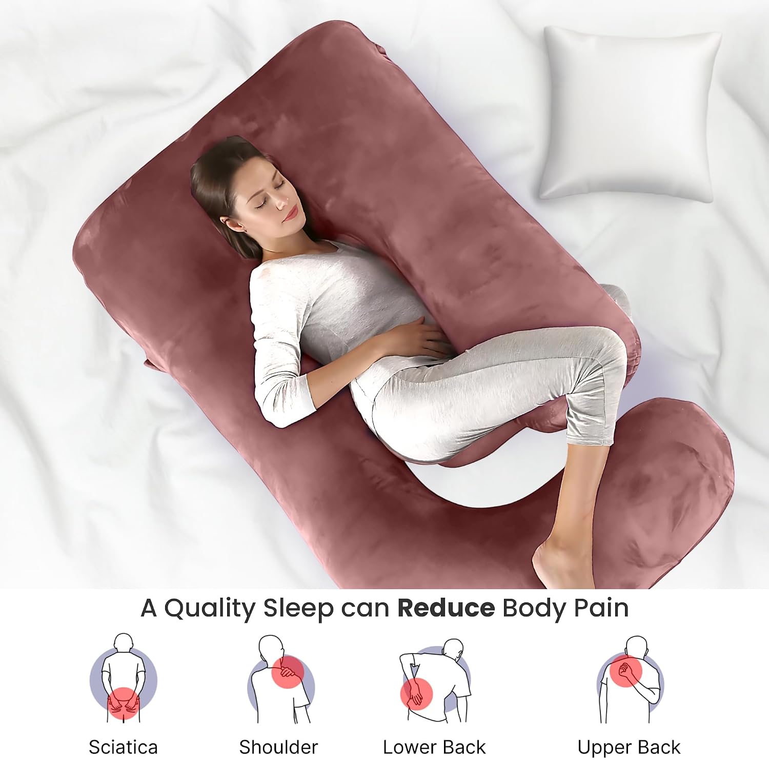 J Shape Full Body Pillow, Pregnancy Pillows For Sleeping, Adjustable, Peach Color | Maternity Pillows For Back, Hips, Legs, Belly | For Pregnant Women With Removable, Washable Velvet Cover