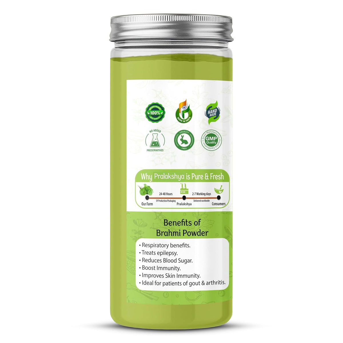 Pralakshya Naturals Brahmi Powder, Herbal Supplement For Wellness And Hair Health | 100gm 0.2lbs