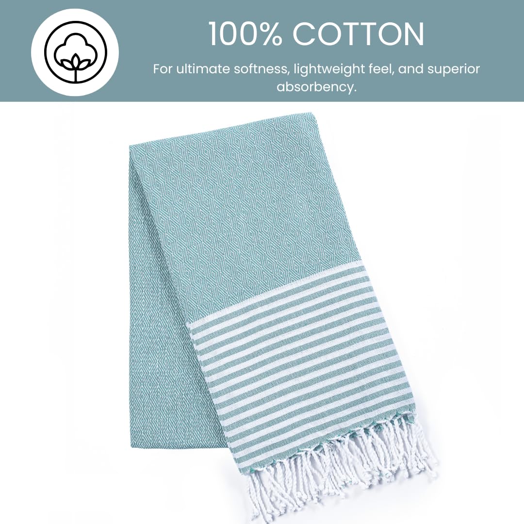 Destin Home Turkish Peshtemal Beach Towels 700 Gsm | Cotton Soft, Lightweight, Quick-Drying & Absorbent For Beach Pool Spa Picnic Travel (Sea Green)- Set Of 2