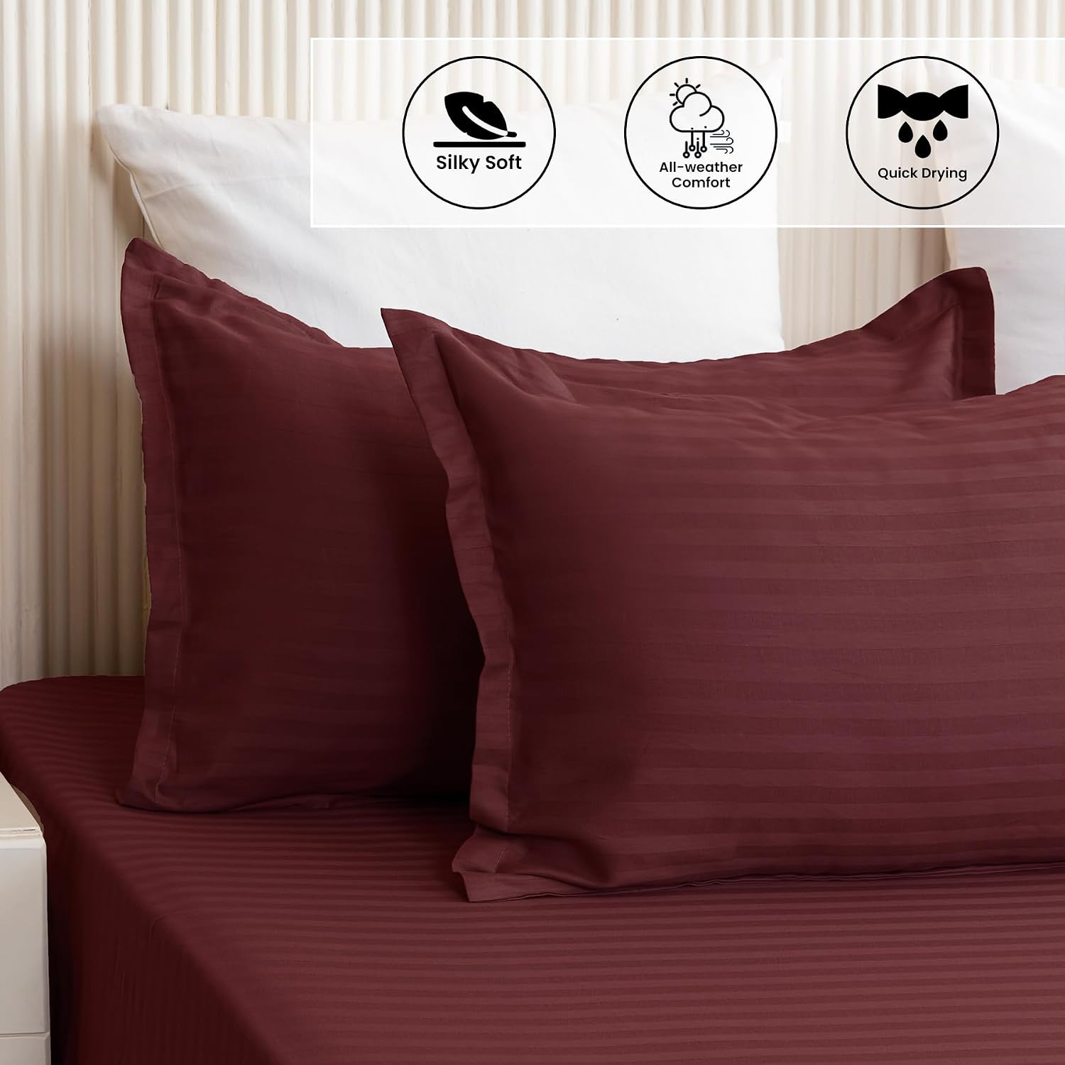 Cotton Flat Bedsheet For Queen With 2 Pillow Cover - 90 X 108 Inches, Maroon | Ideal For Everyday Use Bedsheet - 300 Thread Count