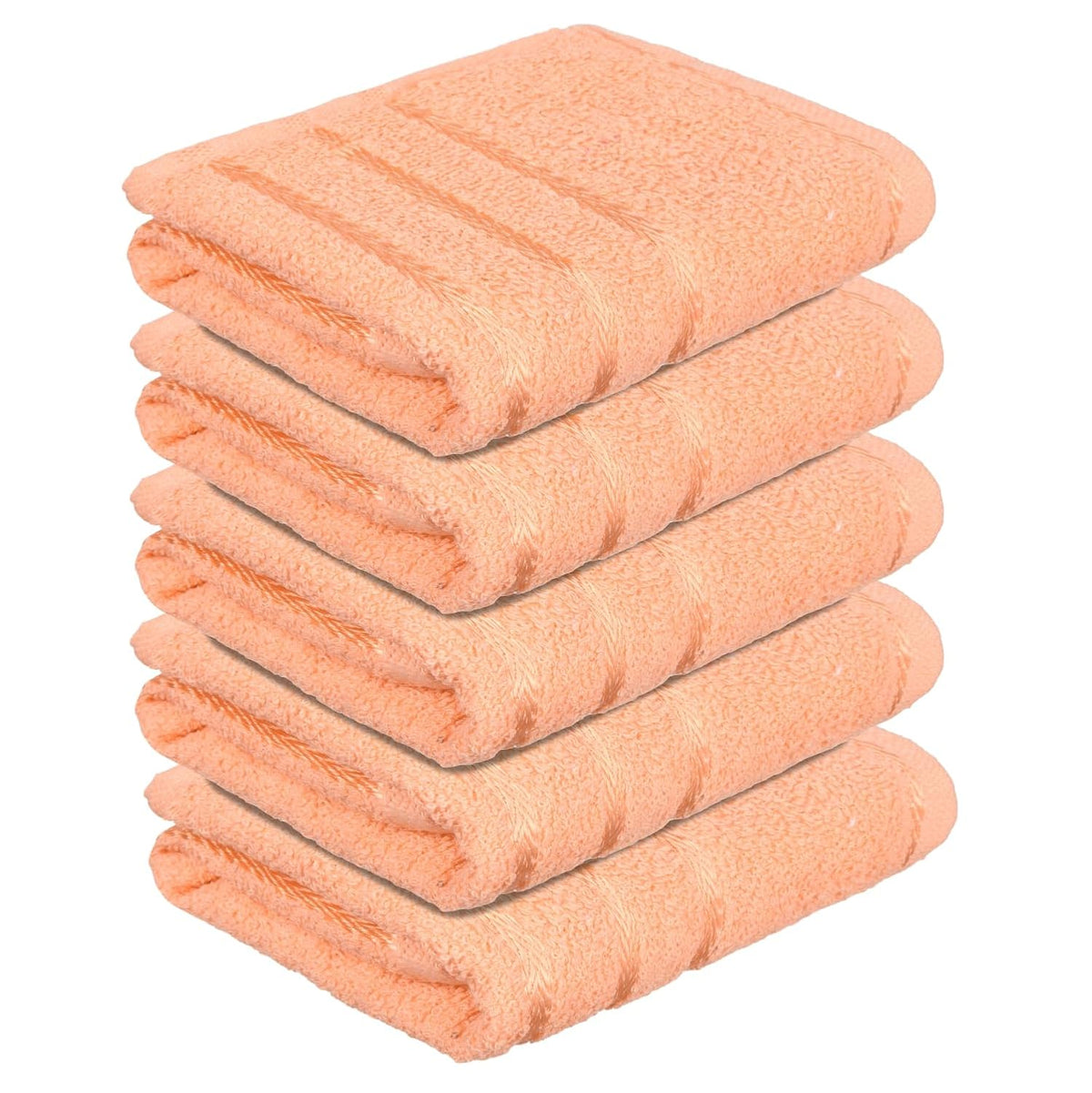 Heart Home Face Towel 1000 Gsm | Facewash For Travel Workout Hand Towel | Lining Design Pack Of 5 (Peach)