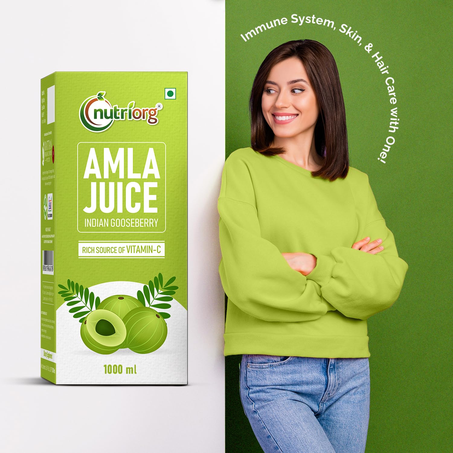 Nutriorg Amla Juice Organic Amla Juice For Hair & Skin, Rich In Vitamin C, Cold - Pressed Indian Gooseberry Juice, Detox, Weight Loss & Immunity Boosting, No Added Sugar | 1 Litre 2.2lbs