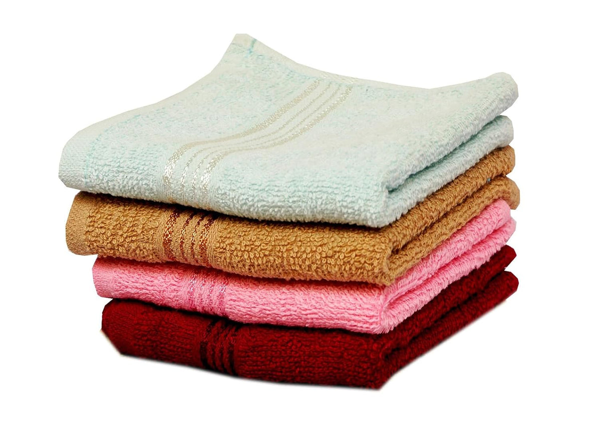 Space Fly Soft Cotton Face Towel 600 Gsm | Absorbent Washcloths & Handkerchief Set For Home, Gym & Baby Care (Multicolor) - Set Of 4