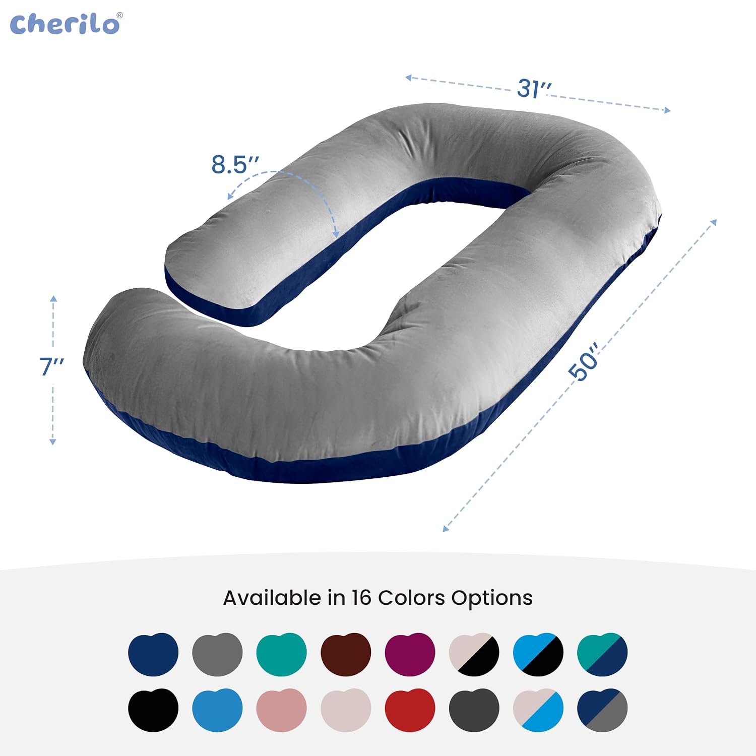 Full Body Pillow, G Shape Pregnancy Pillow, For Pregnant Women, Grey & Navy Blue | Single Pillow For Multipurpose Use During Maternity | Premium Velvet Cover With Zip, Adjustable Pillow