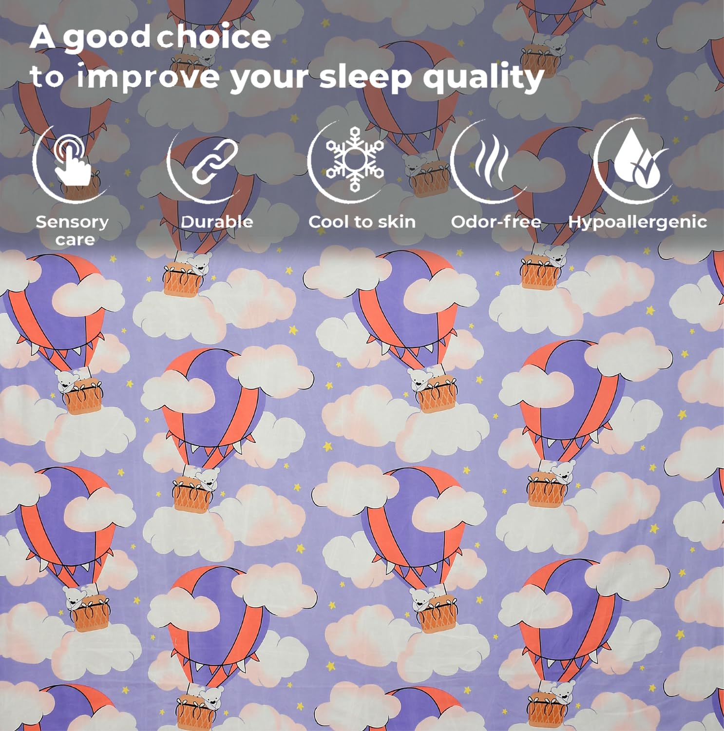 Wrinkle Free Soft Kids Double Bedsheets For King Size With 2 Pillow Cover | 90 X 95 Inches, Lavender | Cartoon Printed Design | Child Bedroom Decor
