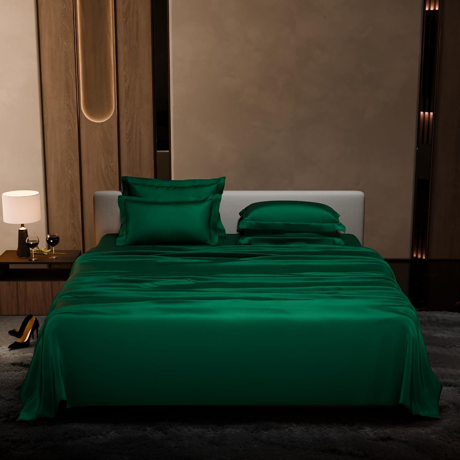 Bedding Set 1 Bedsheet King Size With 4 Pillow Cover - 108 X 108 Inches, Emerald Green | Wedding, Bedroom, Date Night Collection | 300 Thread Count