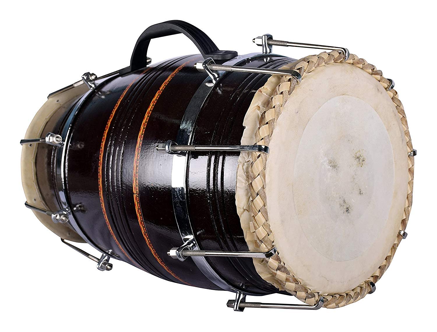 Hand Made Sheesham Wood Dholak Drum With Bag - Black | Perfectly Symmetric Round Dholak Nickel Plated Bolts & Nuts - Dholak For Festival, Wedding, Satsang | Very Easy To Tune