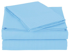 Elastic Fitted Bedsheets With 2 Pillow Covers - Size-78 X72+10 Inches, Sky Blue | King Size Bed With All Around Elastic Super Soft Striped Breathable