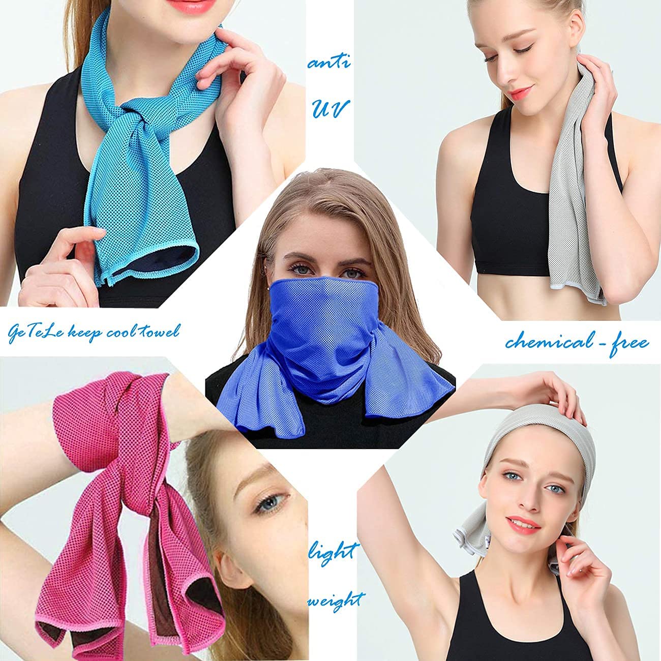 Trifecta Cooling Sport Towel 750 Gsm | Soft Breathable Chilly Towel Stay Cool For Yoga, Golf, Gym, Camping, Running, Travel Towel, Sports Towel (5 Pcs) - Multicolor