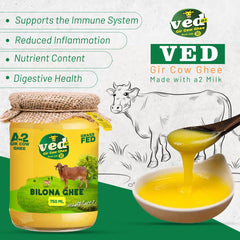 Natural A2 Gir Cow Ghee By Ved-A2 | Traditional Bilona Method Healthy Desi Ghee Good For Heart Health | (750ml) 25.3 Ounce | Jar Pack