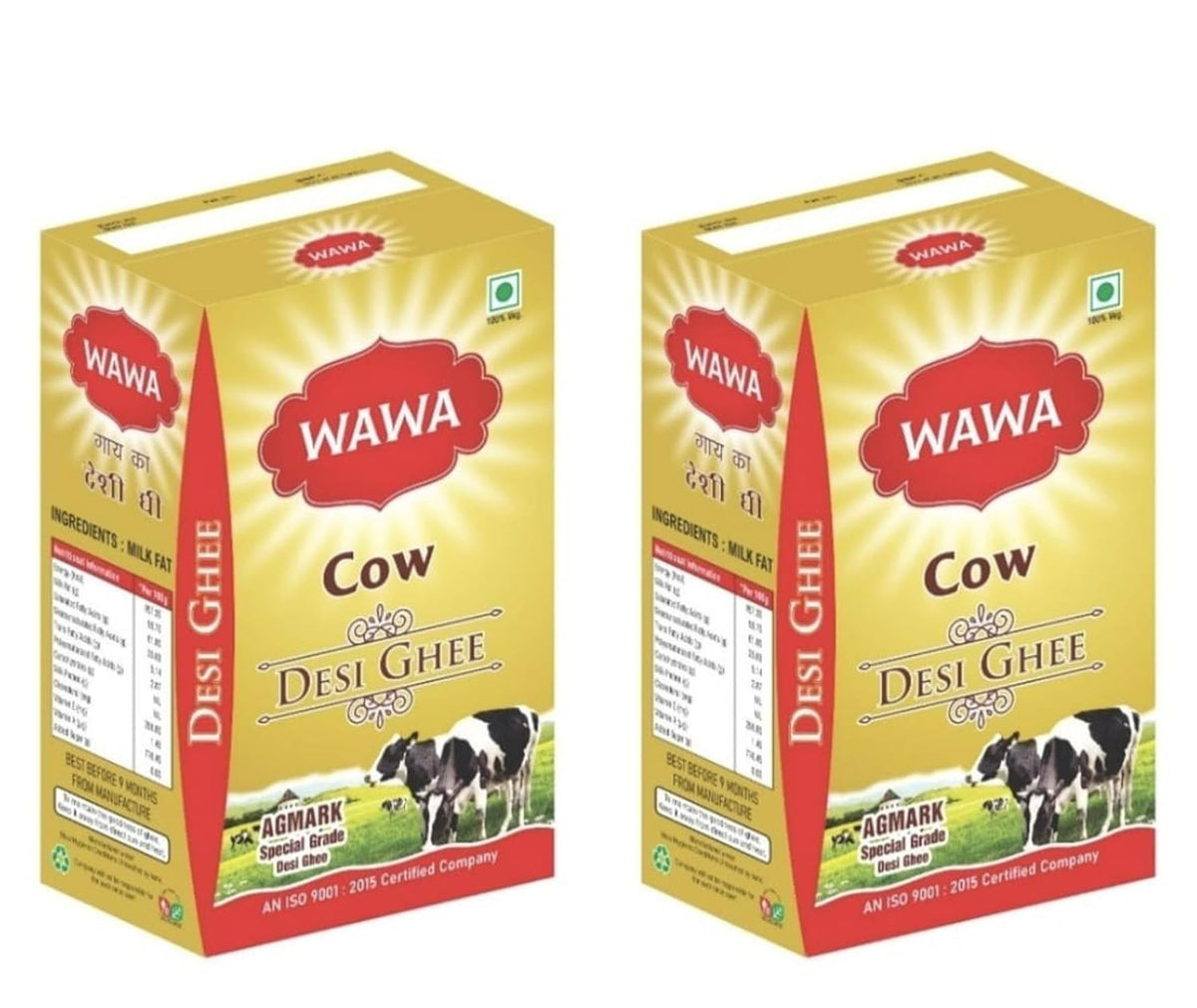 Organic Pure Desi Cow Ghee By Wawa | Good Source Of Protein Fiber & Vitamin A Healthy Desi Ghee Perfect For Laddus | 1 Litre (500ml * 2) 33.8 Ounce | Box Pack