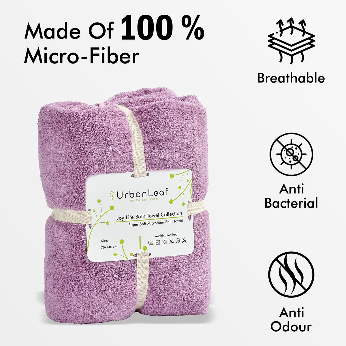 Urbanleaf Microfiber Large Bath Towel Quick Dry Super Absorbent Bath Towel | Towel For Bath, Travel, Gym, Beach, Pool & Yoga (Purple)