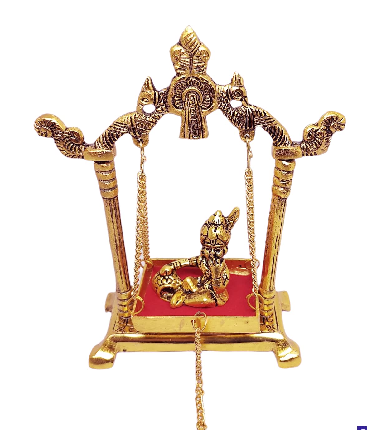 Laddu Gopal Ji On Jhula Metal Statue, Golden Krishna Murti, Religious, Occasion, Perfect Gift For Janmashatmi, Handicrafts, Ideal For Gift & Home Décor