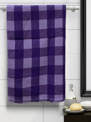 Athom Living Premium Cotton Light Weight Quick-Dry High Absorbent Cotton Bath Towel 250 Gsm, (Purple Checks)