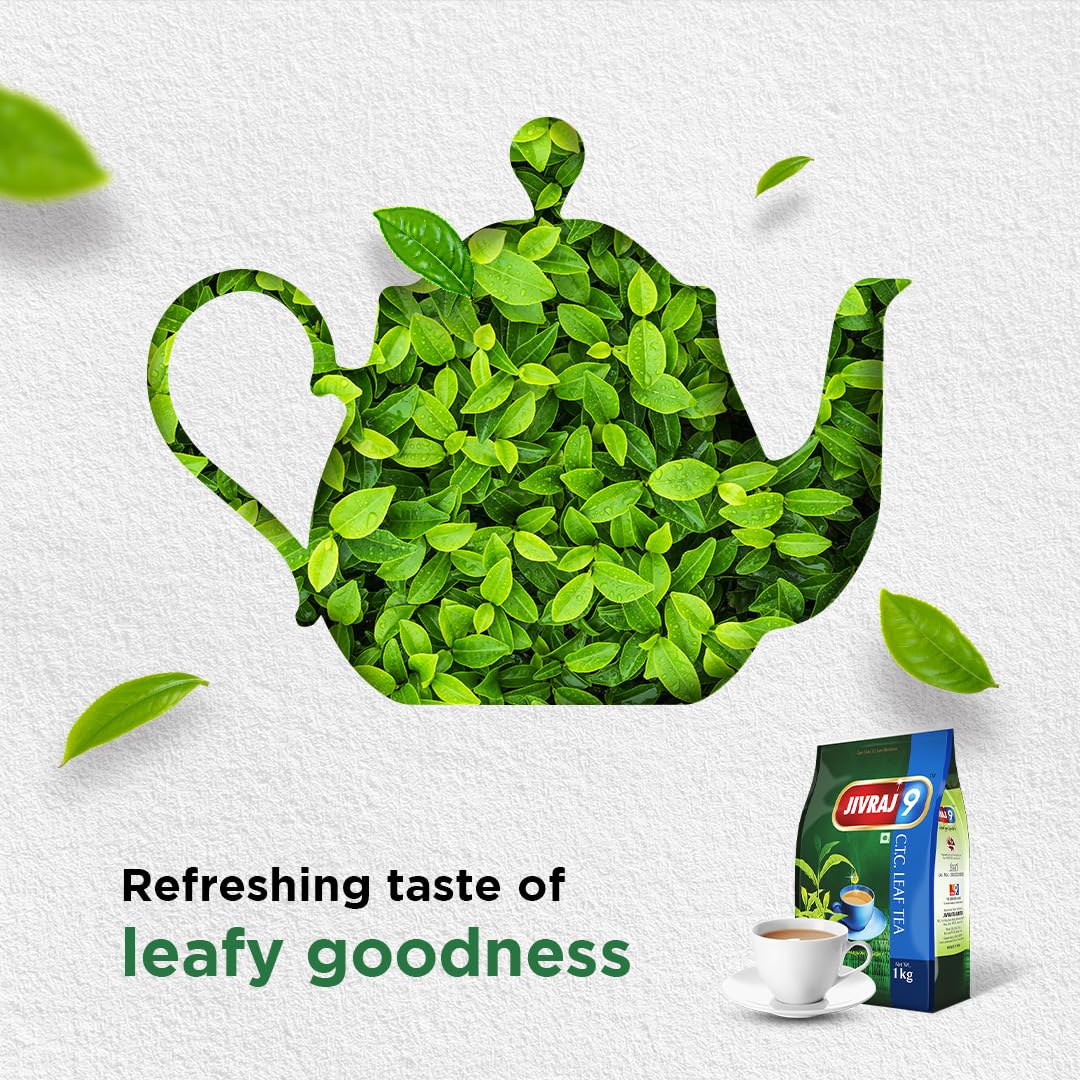 Jivraj 9 CTC Tea Leaf - 1 Kg, 35.2 Ounce | Crush-Tear-Curl Tea Leaf Process - Premium Assam Tea Leaves | High Caffeine, Gluten Free