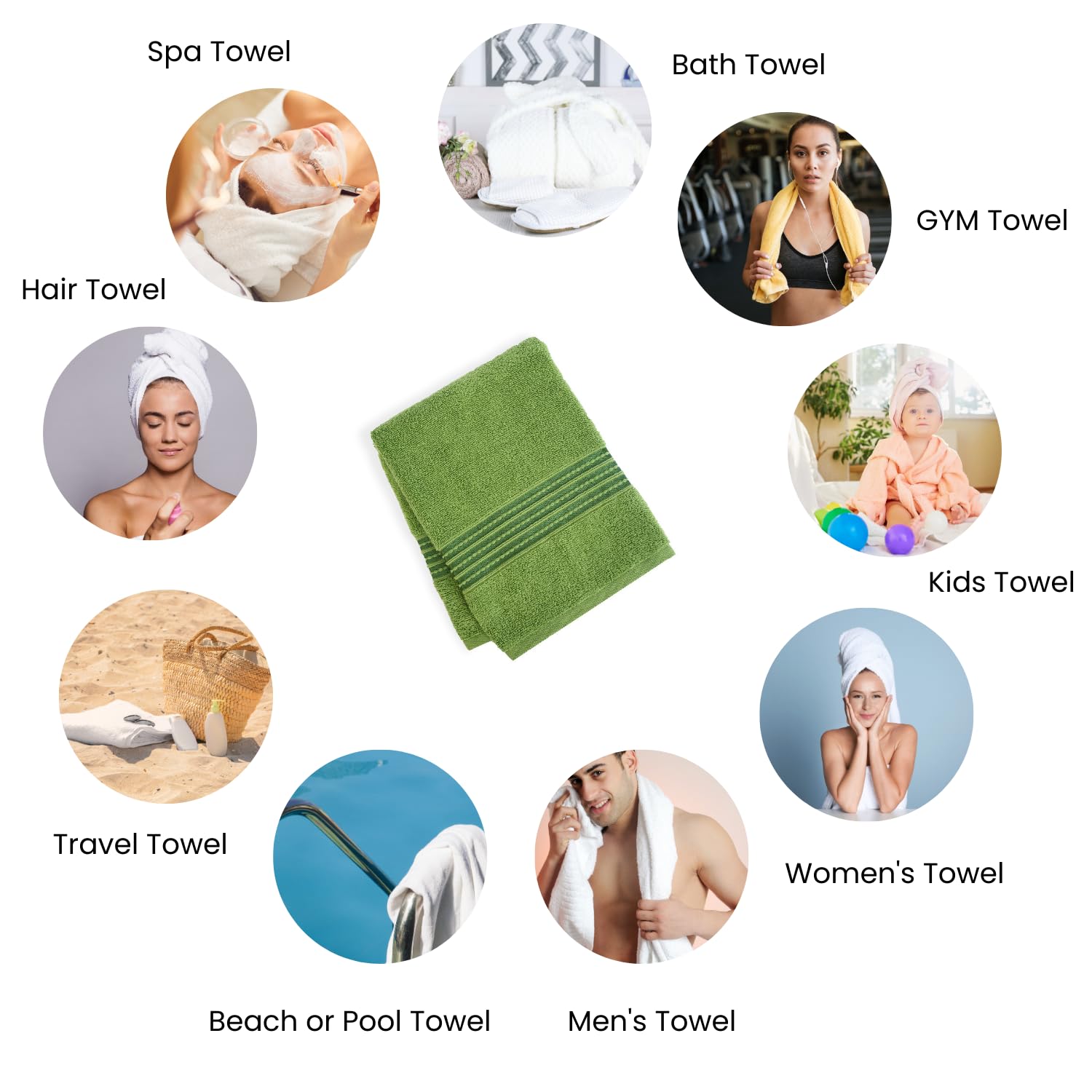 Micro Cotton Remy Basel Luxury Terry Cotton Bath Towel 550 Gsm | Super Comfortable 100% Long Staple Cotton Bath Towel (Yedra Green)