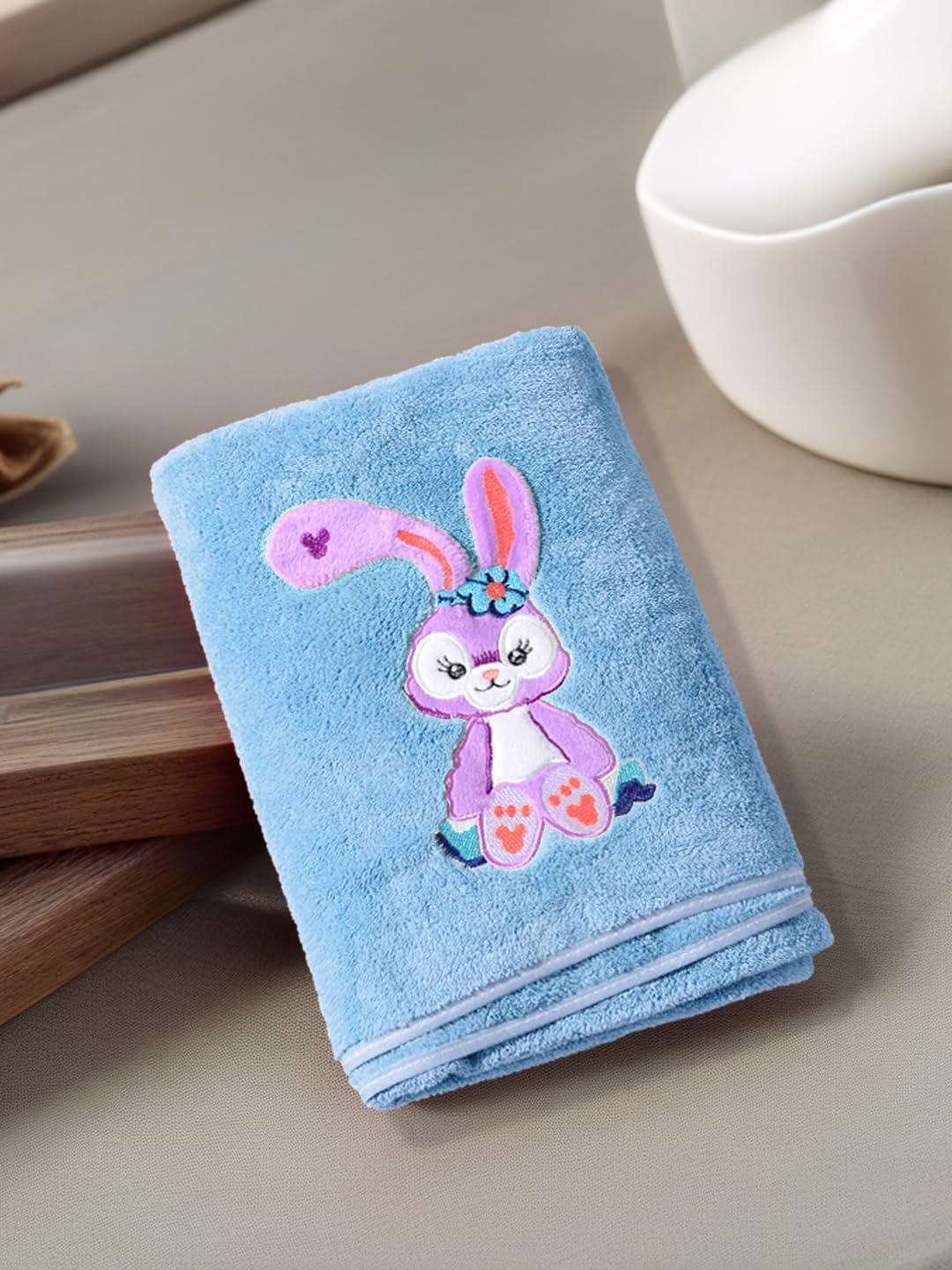 Cotton Bolls Textiles Bunny Bliss Microfiber Kids Bath Towel 350 Gsm | Quick Drying Towels For Baby Towel (Blue)