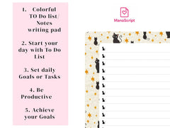 A5 Notes/To Do List Notepad, Beautiful Daily Checklist Pad, Tear-Off Sheets (Black Cat) Pack Of 1