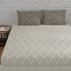 Perfect Cotton Double Bedsheet With 2 Pillow Cover - 88 X 96 Inches, White & Taupe | Soft & Durable For Everyday Use & Bedroom - All Season Comfort