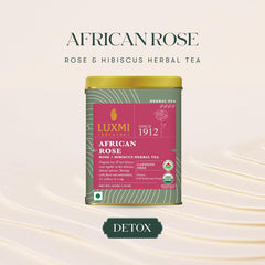 Luxmi Estates African Rose + Hibiscus Herbal Tea Pack Of 2 - 50gm Tin, 1.7 Ounce | USDA Certified Organic Tea - Caffeine Free Herbal Tea Bags | Rich In Antioxidants, Additives Free