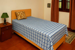 100% Soft Cotton Bedsheet For Single Bed - 60 X 90 Inches, Blue Checks | Soft, Durable & Long Lasting - 400 Thread Count
