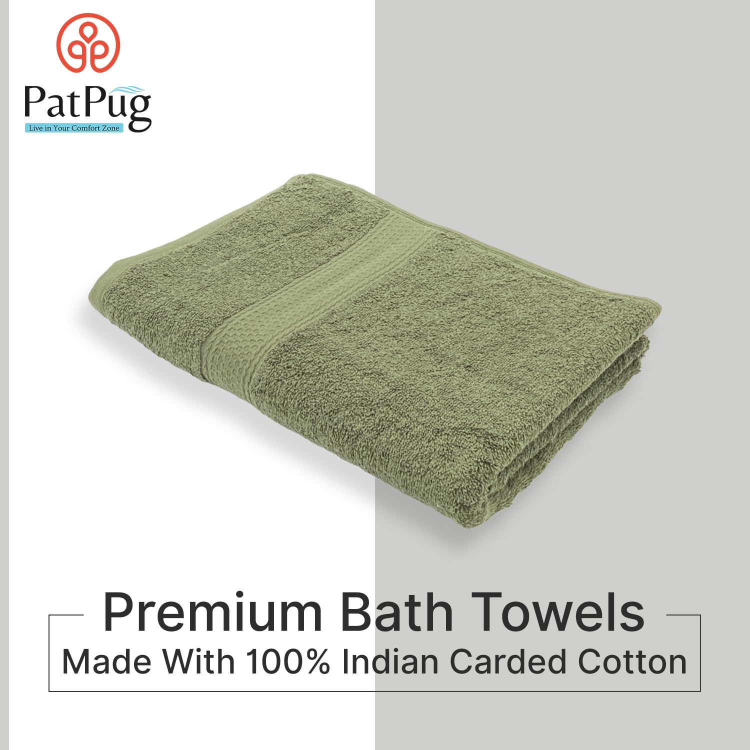 PatPug 100% Indian Ultra Soft Cotton 450 Gsm Bath Towel Large Bath Towel | Highly Absorbent Quick Drying Durable Towel For Men, Women & Kids (Olive Green)