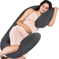 Full Body C Shape Pregnancy Pillow For Women, Maternity Pillow, Dark Grey | Pillow Gift For Pregnancy Sleeping, Premium Velvet Cover With Zip | Adjustable, Relieves Pain, Multipurpose