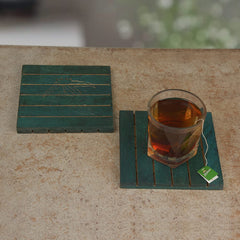 Green Wooden Trivets Set Of 2 | Coasters For Drinks - Hot & Cold Wooden Coaster Sets For Dining, Tea & Coffee Table - Decorative Cocktail Coasters