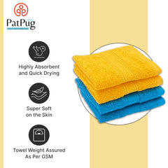 Patpug 100% Indian Ultra Soft Cotton Face Towel 500 Gsm | Napkin, Baby Face Towel, For Facewash, Gym, Travel, Hanky (Turqoise Blue & Sunrise Yellow) | Pack Of 4