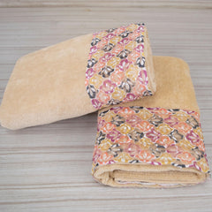 Rangoli Prima Dream 100% Cotton Lace Hand Towel 400 Gsm | Ultra Soft, Super Absorbent & Eco-Friendly Hanging Hand Towels (Beige) - Pack Of 2