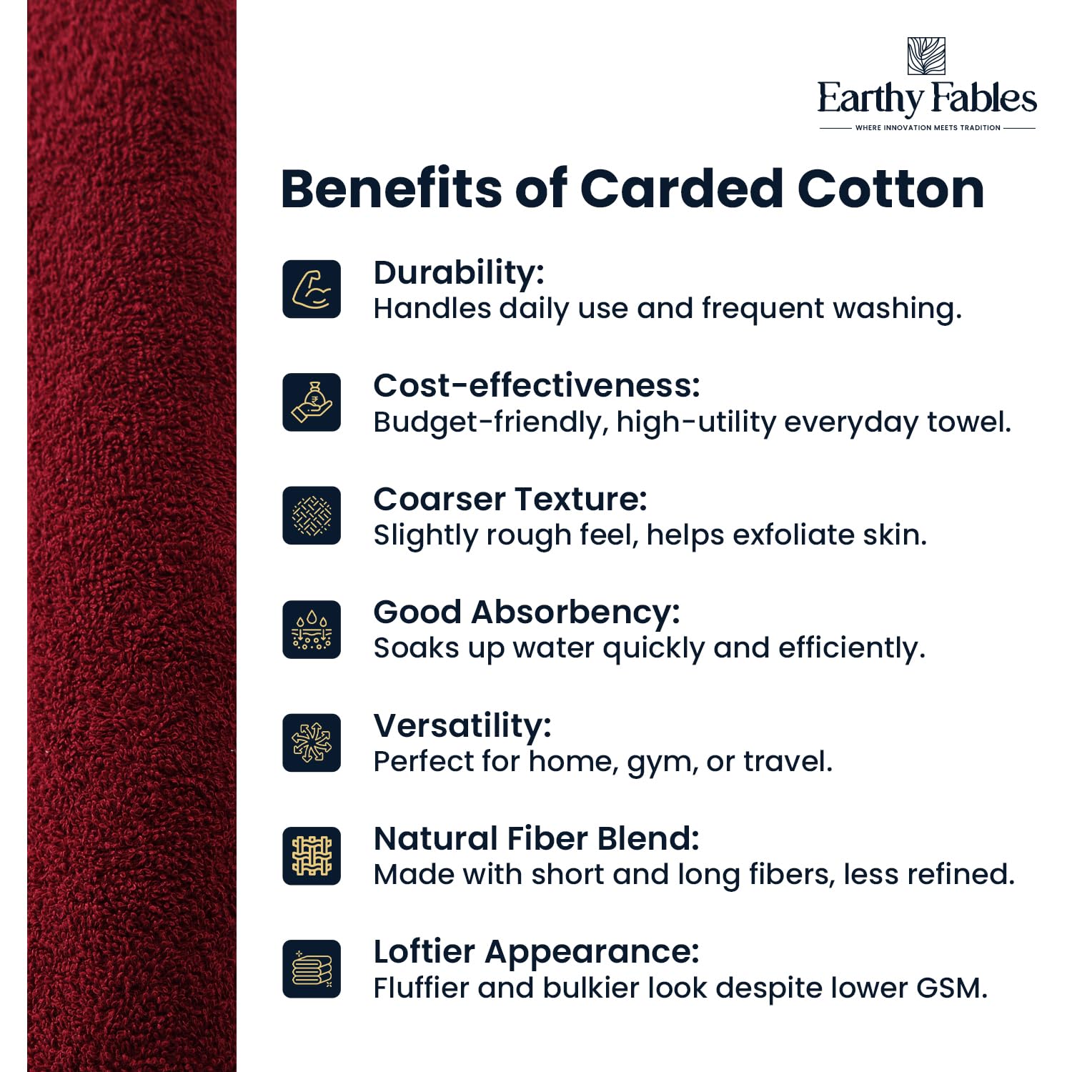 Earthy Fables Basic Hand Towel 800 Gsm | Pure Carded Cotton, Soft, Absorbent, Quick Dry & Skin-Friendly Towel - Pack Of 4 (Wine)