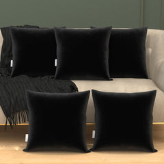Microfiber Square Pillow, Cushion For Sofa, Car & Decoration, Black, Size - 12 X 12 Inch | Throw Pillow, Back & Neck Support, Hypoallergenic, Washable, Black Velvet Cover - Pack Of 5