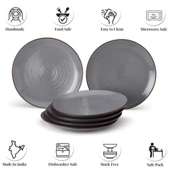 Ceramic Hand Glazed Stoneware Large Dinner Plates Set Of 6 - 10.6 Inch, Grey | Microwave Safe & Dishwasher Safe - Handcrafted Dinner Plates