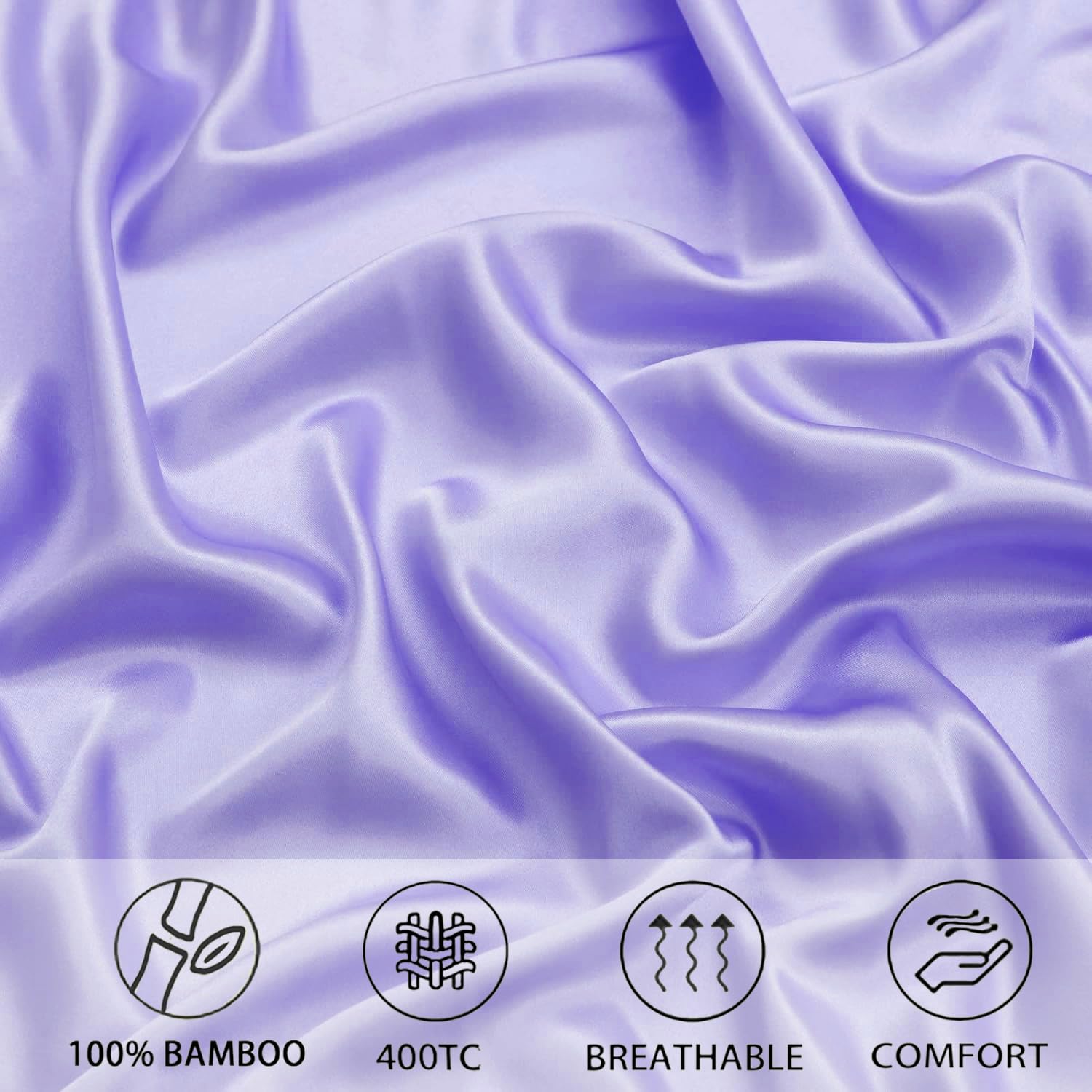 Satin Fitted Solid Bedsheet King Size With 2 Pillow Cover - 72 X 78 X 10 Inches, Lavender | Lightweight & Breathable, Perfect For All Seasons