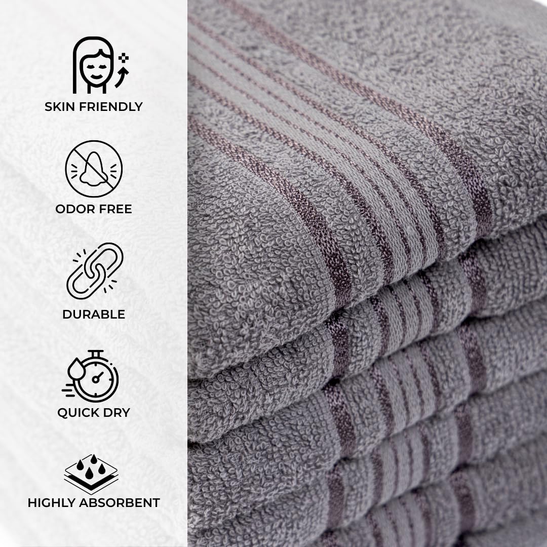 Akiko Home 100% Cotton Essential Series Hand Towels 1200 Gsm | Soft, Absorbent & Durable, Cotton Hand Towel For Bathroom Use, Gentle On Skin- Pack Of 6 (Grey)