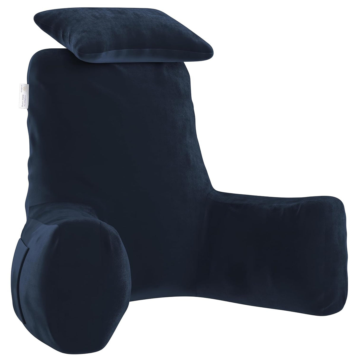Backrest Pillow For Bed With Detachable Neck Rest & Support Arms, Navy Blue | Soft Reading Pillow, Back Support Wedge Pillow For Working, Seating & Relaxing In Bed, Adjustable Pillow
