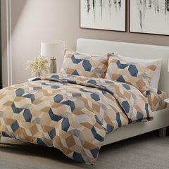 100% Cotton Bedsheet Set For Double Bed - 108 X 108 Inches, Brown & Blue | 1 Double Bed Sheet & 2 Pillow Covers - Gift For Weddings Or Birthdays King Size