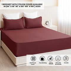 Cotton Flat Bedsheet For Queen With 2 Pillow Cover - 90 X 108 Inches, Maroon | Ideal For Everyday Use Bedsheet - 300 Thread Count