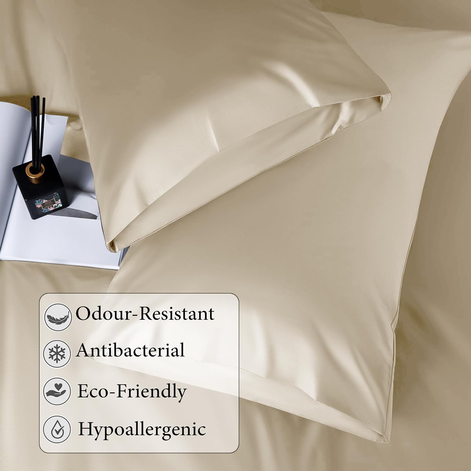 Elastic Fitted Bedsheet Queen Size With 2 Pillow Cover - 60 X 78 X 10 Inches, Beige | Lightweight & Breathable, Perfect For All Seasons