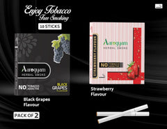Aarogyam Herbals Pack Of 2 Flavours 100% Tobacco & Nicotine Free Cigarette For Relieve Stress & Mood Enhance Product Strawberry, Black Grapes - 10 Sticks X 2 Packets