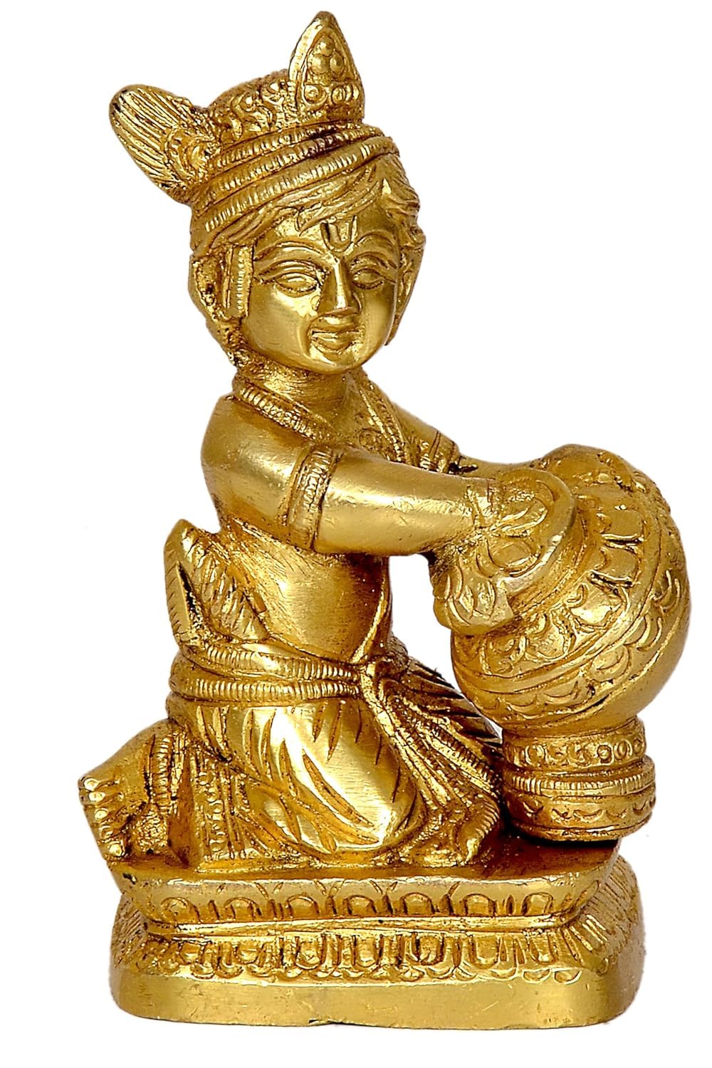 Laddoo Gopal Ji, Bal Krishna Idol, Makhan Chor Statue, Brass, Gold - 4.5 Inch, Bal Krishna Murti, Clean With Soft & Dry Cloth, Beautiful Kanha Ji Statue