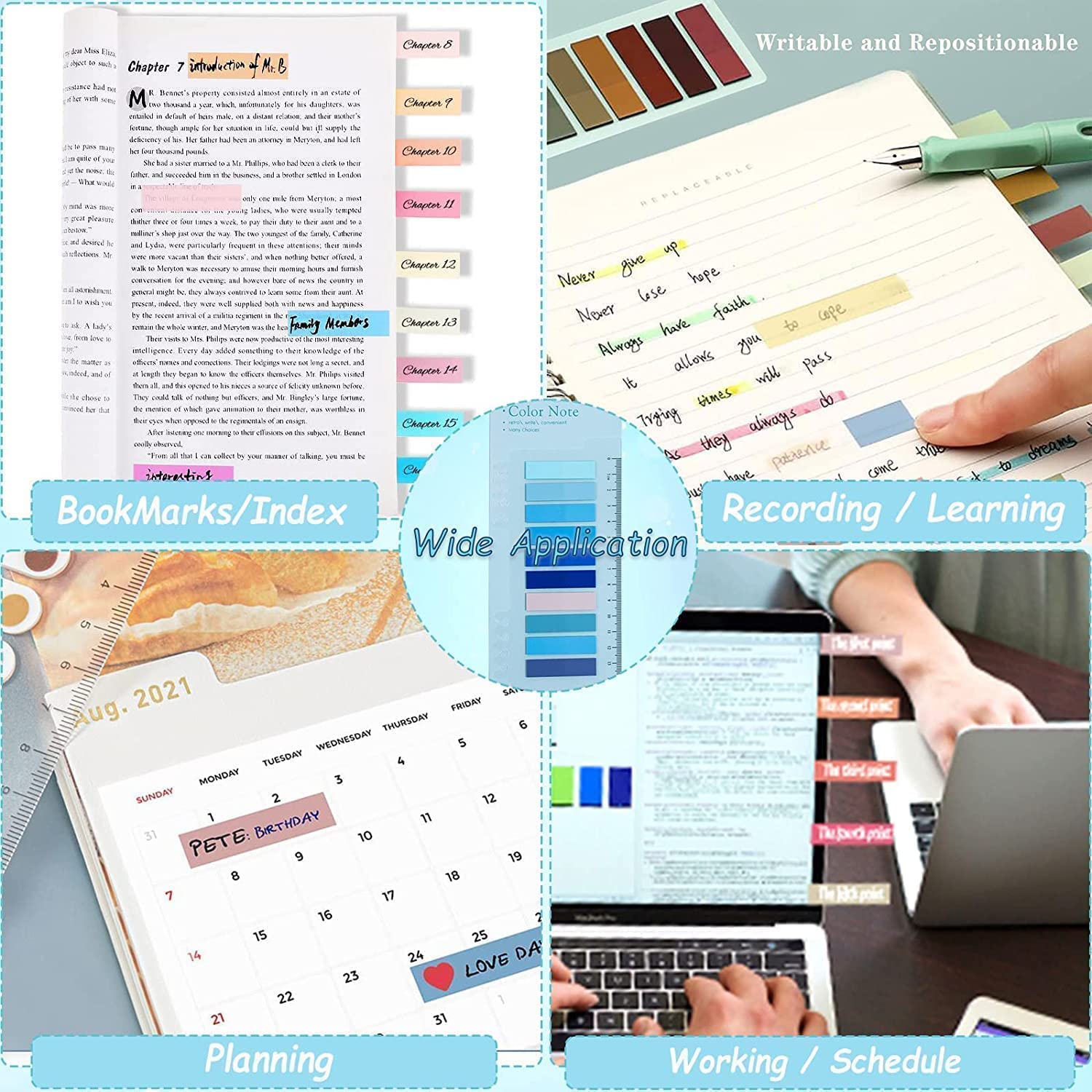 Transparent Sticky Notes - 600 Sheet | Colorful Clear Plastic Memo Pads | Oil-Based Pen Friendly