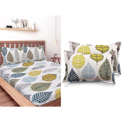 Cotton Single Bedsheet With 1 Pillow Cover + Pillowcase Set (2 Pcs) | 55 X 88 Inches, White & Blue | Breathable & Wrinkle Free Bedsheet
