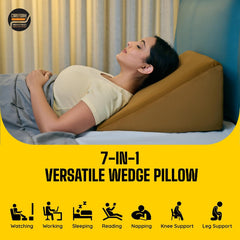 Wedge Pillow Memory Foam For Back Support, Tan - 18 L X 17.5 W X 10 H Inch | Wedge Cushion Pillow, Acid Reflux, Snoring, Gerd, Leg Elevation, Pregnancy | Multifunctional Bed Wedge Pillow