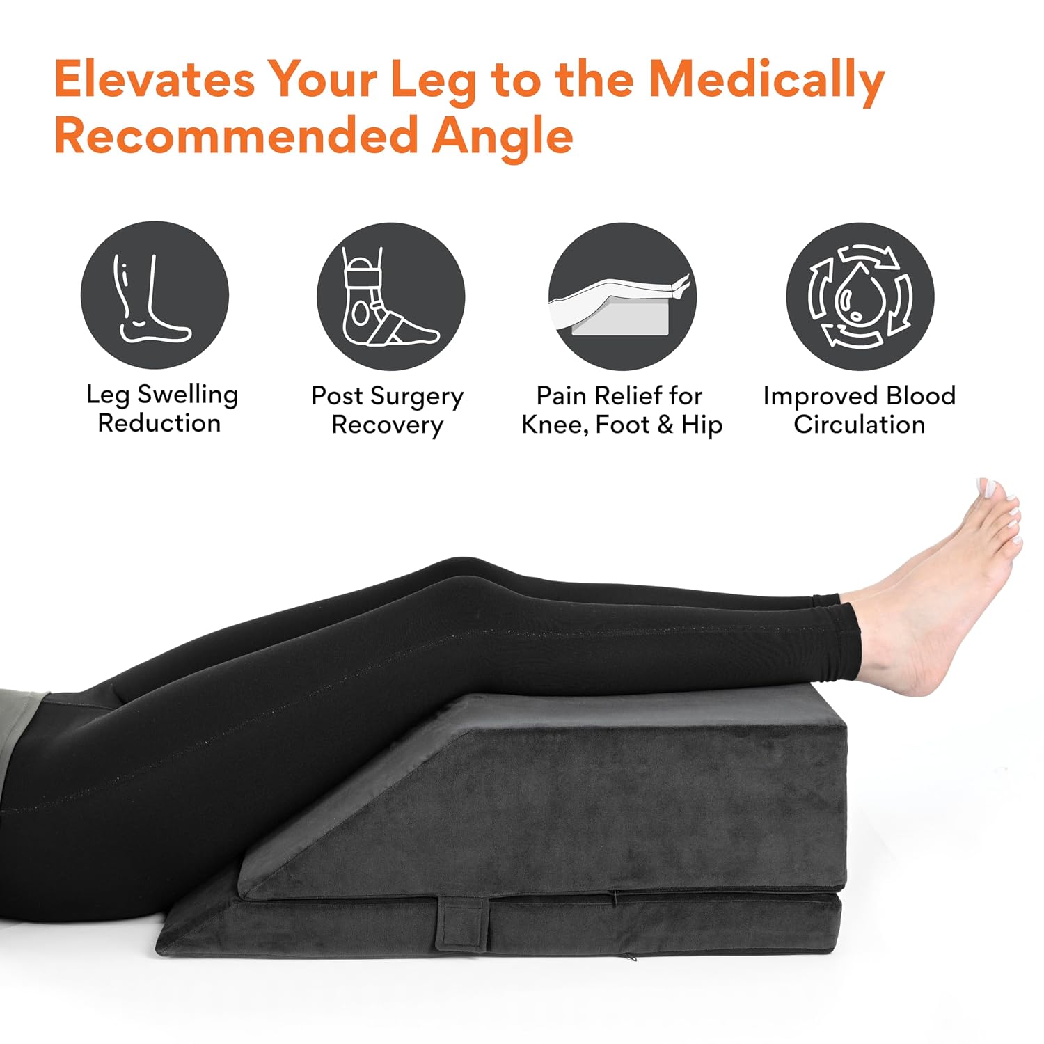 Leg Elevator Pillow, For Pain Relief, Dark Grey, Size - 24 X 20 X 8 Inch | Adjustable Leg Elevation Pillow For Leg, Hip & Knee Pain Relief | Ideal For Leg Surgery, For Varicose Veins