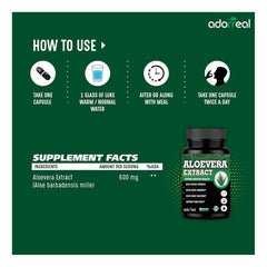 Adorreal Aloevera Extract Capsules, Weight Management, Boosts Digestion, Skin Health Support, Antioxidant Properties, Immunity Booster | 60 Capsules, 100gm 0.2lbs