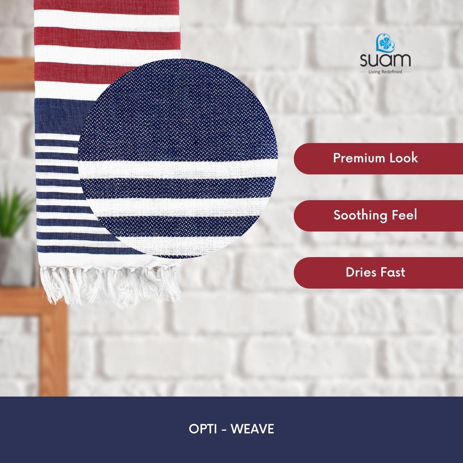 Suam Suntails Luxury Pure Cotton Towels 400 Gsm | Absorbent, Quick Dry Super Soft Ideal For Bath, Beach, Swimming & Travel Standard Size (Dark Blue & Red), 250 Tc