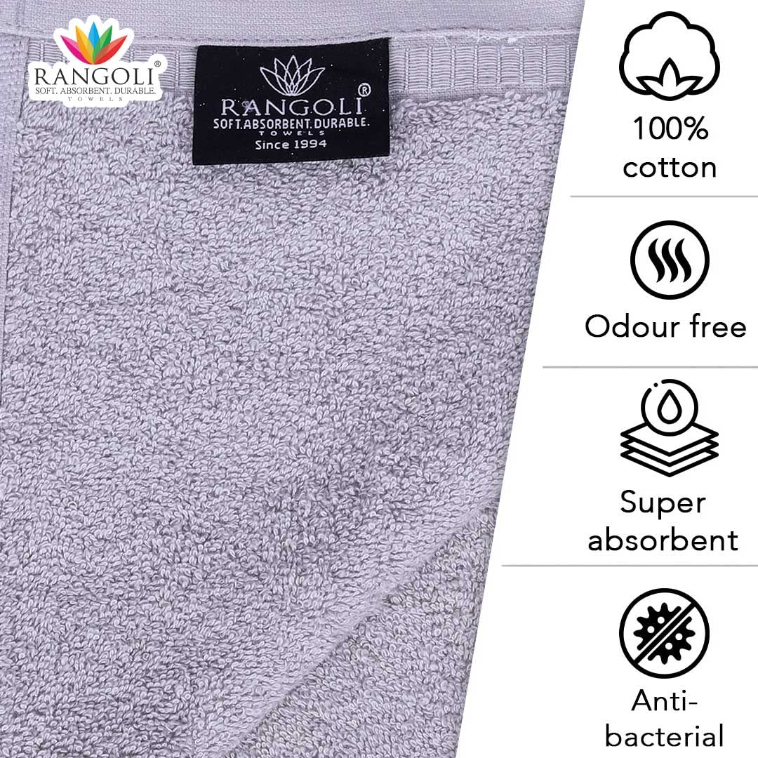 Rangoli Rose & Heart 100% Cotton Bath Towels 900 Gsm | Ultra Soft & Super Absorbent Bathing Towel (Grey) - Pack Of 2