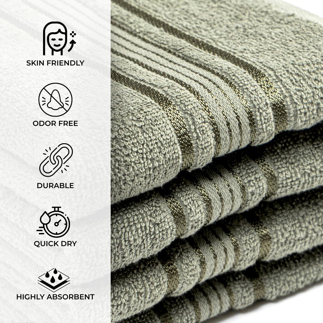 Akiko Home 100% Cotton Essential Series Hand Towels 800 Gsm | Soft, Absorbent & Durable, Cotton Hand Towel | Pack Of 4 (Green)